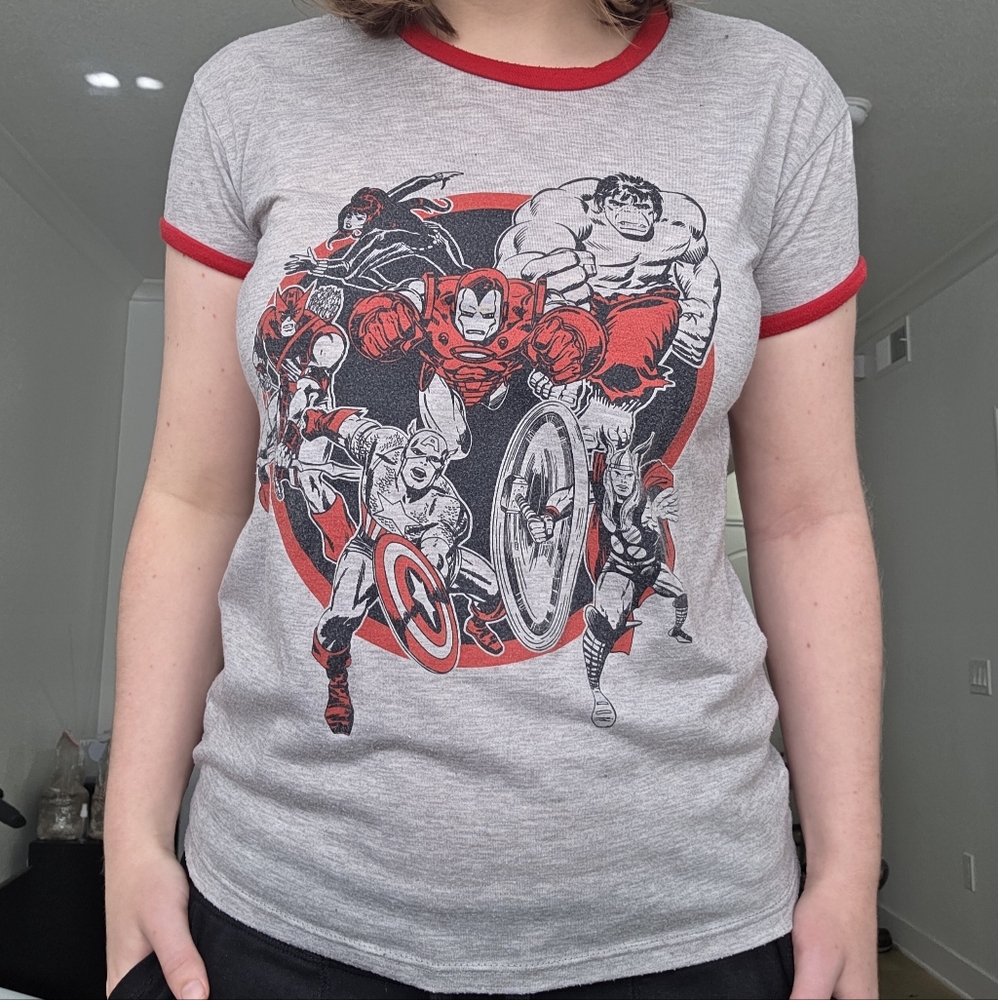 Marvel Gray and Red Women's Ringer T-Shirt
